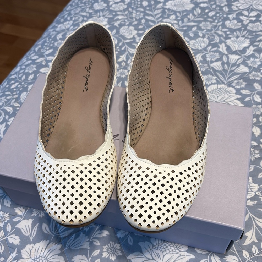 Easy Spirit White Perforated Slip-On Ballet Flats